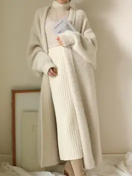 истинска норка вълнен пуловер жените чист вълнен жилетка вязаная норковая зимно яке дълго палто, бърза доставка