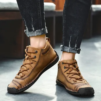 MIXIDELAI нови мъжки обувки-високо качество на Сплит кожени ботильоны обувки за ски обувки топла кожа плюшени чрез шнурове зимни обувки плюс размер 38~48