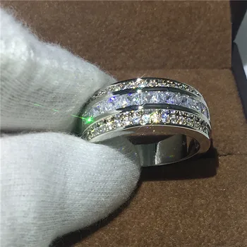 Горещи продажба на бижута мъжки пръстен 3 мм 5A Циркон Cz бяло злато изпълнен партия Годеж годежен пръстен, Пръстен за мъже размер 5-11
