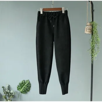 NIJIUDING панталони за жени 2020 зима Нов велур Висока Талия Drawstring реколта свободни сгущает харем глезена дължина на панталони женски