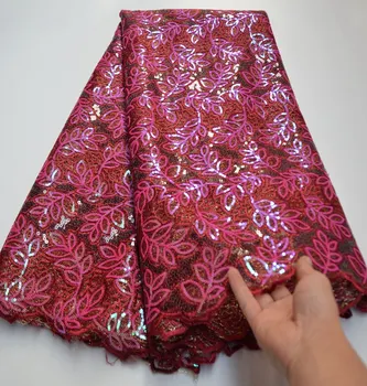 Красива Африканска лейси плат с пайети розова бродирана френска лейси плат с висококачествена нигерийская лейси плат за сватба