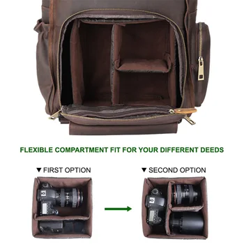 Прилив на голям мъжки естествена кожа лаптоп камера раница DSLR чанта чанта за пътуване тотализатор