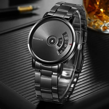 Мъжки часовник черен неръждаема стомана кварцов уникални часовници мъжки WoMaGe марка Обръщател Ko Saati бизнес Relogio Masculino мъжки reloj