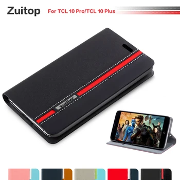 Каубой изкуствена кожа телефон чанта за носене за TCL 10 Pro флип калъф за TCL 10 Plus бизнес казус мека силиконова делото