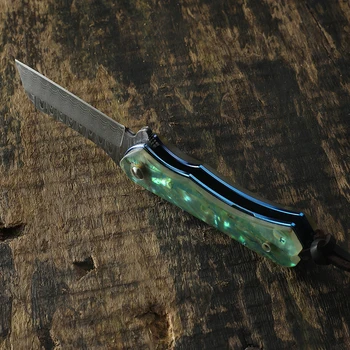 Нов дамасский blade сгъваеми ножове Сандаловая дръжка и акрилна дръжка ловен нож открит къмпинг тактически джобен EDC инструменти