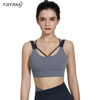 F. DYRAA Sports Bra Top High Impact Strappy Workout Bra Секси Cut Out Yoga Top Activewear мека спортни дрехи за жени фитнес зала