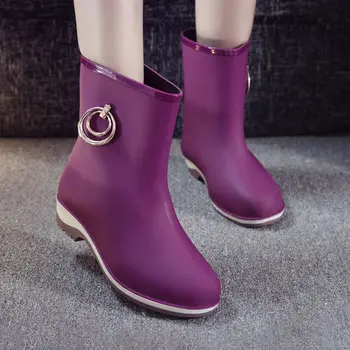 Високо качество на жените Rainboots мека кожа гума пролет и есен дами дъжд ботуши Дамски дъждовни обувки