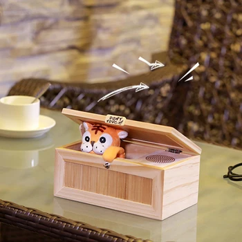 Електронна голяма дървена кутия сладък Тигър забавна играчка, подарък със звук за момче и деца, интерактивни играчки на стрес-редукция декор на масата