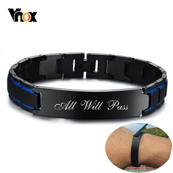 Vnox мъжете персонализирани потребителски изрежеш ID гривни черен и син цвят верига от неръждаема стомана 8.46