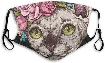 Cartoony сладък котка сфинкс с венец на главата печат маски за лице за външно устата Маска се предлага с два защитни маски ФПЧ2.5