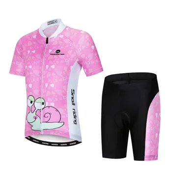 Лятна детска велосипедна облекло Колоездене Джърси комплекти шорти гел подплънки Момче, Момиче, момче Колоездене костюми на розов котка дишаща быстросохнущий
