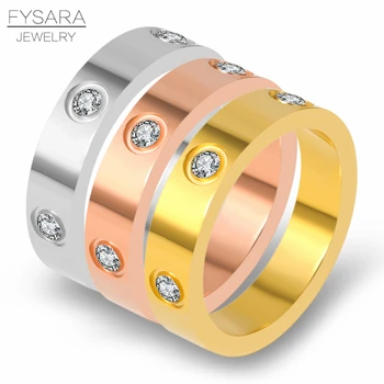 4мм 6мм класическо любовно пръстен Титановая стомана CZ Crystal ring луксозен известна марка годежен пръстен за жени златист цвят любителите на бижута