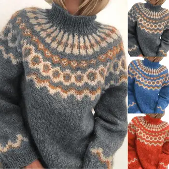 Пуловери жената Костенурка врата Есен Зима жакард тъкат с дълъг ръкав плета пуловер пуловер пуловер жена дръпна Femme 2020