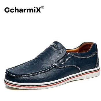 CcharmiX Марка Минималистичен Дизайн Сплит Кожата На Мъжете Рокля Обувки Горещи Продажба На Мъжки Британски Стил На Лодка Обувки Голям Е Размерът На Шофиране Човек Апартамент