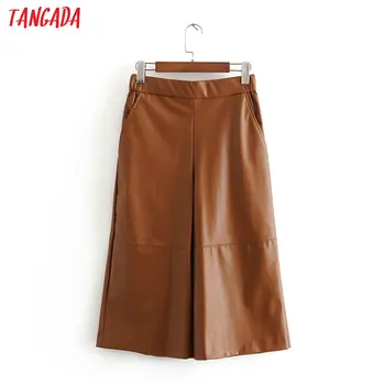 дамски елегантни къси панталони от изкуствена кожа участък на талията джобовете на дамски ретро основните офис дамски шорти, панталони 3H283