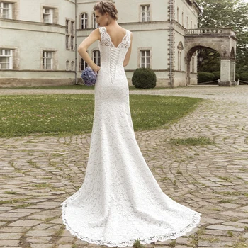 Приказно сватбени рокли на русалка, без ръкави, с V-образно деколте на поръчка бисерное дантелено сватбена рокля Robe de Mairee 2020