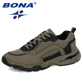 BONA 2020 нови дизайнери популярен стил крава Сплит маратонки, мъжки маратонки на открито, спортни обувки човек красовки удобни