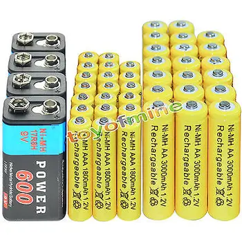 9V 600mAh + AA 3000mAh + AAA 1800mAh 1.2 V NI-MH акумулаторна батерия жълт