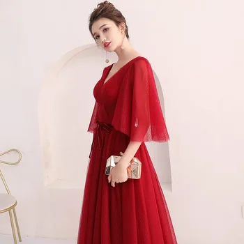 Мода червено вино банкетна вечерни рокли, Секси дълбоко V-образно деколте дължина на пода е парти, Абитуриентски рокля плюс размера на жените рокля Vestido дебютант