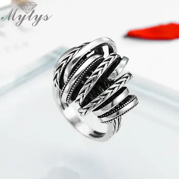 Mytys тайландски античен Сребърен пръстен за жени ретро дизайн на геометрични кръст Стамент пънк пръстен на партията моден аксесоар R2028
