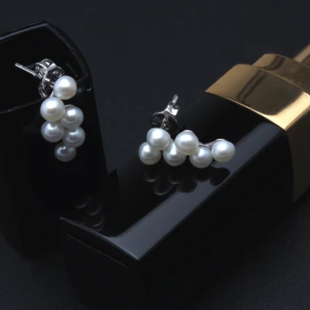 Естествени сладководни перли обеци за жени, истински перлени обеци Muilt мъниста S925 сребърни бижута Сватба обеци