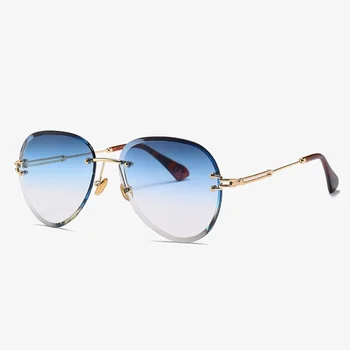 Луксозни слънчеви очила без рамки жените Италия марка дизайнер наклон слънчеви очила за жени на най-високо качество нюанси ясно очила с UV400