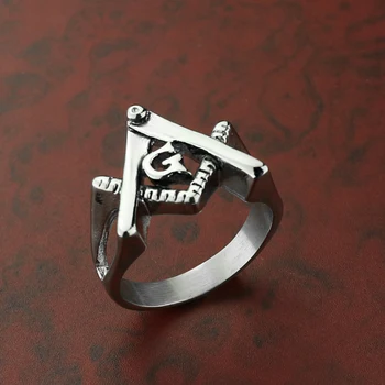 Мъжка мода бижута пънк масон мъжки сребърен пръстен свободен Зидар 316L неръждаема стомана масонское пръстен мъжки пръстен на едро