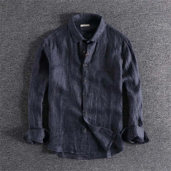 Японски Harajuku Vintage мъжко бельо риза Urban Boys ежедневни бутон нагоре с дълъг ръкав ленени ризи плюс размер