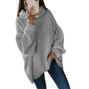 2020 Дами Основната Вязаный Пуловер Жени Плътен Цвят Поло Яка Пуловер Топла Есен Зима Пуловер