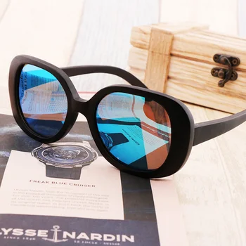 Нова мода дамски слънчеви очила polarized UV400 пеперуда черни слънчеви очила дърво син обектив с бамбук точки Gafas de sol