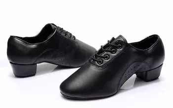 Момчетата деца мъжки балните латино танци, обувки за танго танцови обувки на ток 3.5 cm Черна салса танго танцови обувки WD038