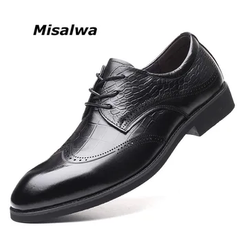 Misalwa най-горния слой краве естествена кожа мъжете рокля обувки на плоска/ 5 см увеличение на височината на Оксфорд сватбен асансьор обувки определяне на по-горе