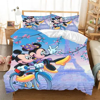 Disney Мини Маус Мики Момичета Комплект Постелки Прекрасен Чифт Queen King Size Bed Set Чаршаф Калъфка За Възглавница Одеяло Спално Бельо За Подарък