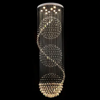 Модерен Кристална тавана лампа Crystal Lustres Sala De Light Fixture дълго потолочное осветление от 7 електрически крушки GU10 MC0546 D500mm H2750mm