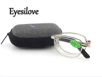 Eyesilove метални сгъваеми очила за четене кристални очила, лещи, очила за четене, лещи мощност от + 1.00 до +4.00 от EVA случай