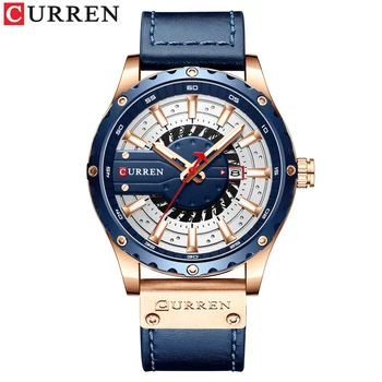 Луксозна марка CURREN Fashion Men Watch Кожена каишка, Кварцов часовник военен календар водоустойчив часовник на човек Reloj Hombre