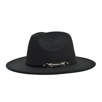 С широка периферия шапка на господин елегантна Дама Зима Есен Джаз шапки на жените и мъжете стари вълнени шапки гангстер мека мъжка шапка Фетровая фетровая шапка
