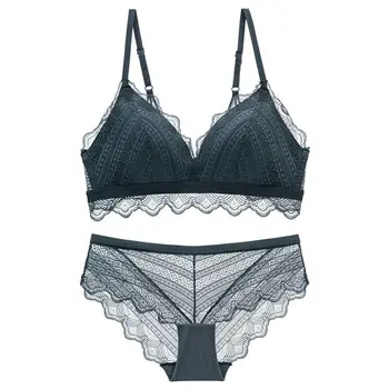 2021 Honviey New Секси Дантела seamless underwear Ladies' Push up 3/4 bra set Deep v adjustable Women ' s Lingerie set