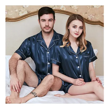 Кратък стил пижами, комплекти за двойки мъже и жени, домашно облекло Сатен с копринени домашни костюми двойки пижами секси пижами