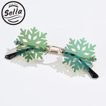 Sella New Fashion Christmas Snowflake Слънчеви Очила Мъжете На Жената Е Нередовен Без Рамки Градиентные Лещи Party Glass Eyewear