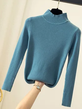 2020 Есен Зима жени с дълъг ръкав поло плътен участък дръпна пуловери офис пуловер корея облекло