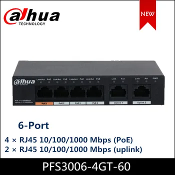Dahua 6-портов неуправляван тенис на gigabit ethernet комутатор с 4-пристанищен PoE-ключ RJ-45 10/100/1000 Mbps PFS3006-4GT-60