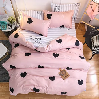Розови комплекти легла 4шт скандинавските плодове печатни чаршаф калъфка просто спално бельо двойно легло Queen Size комплект за легла покривки