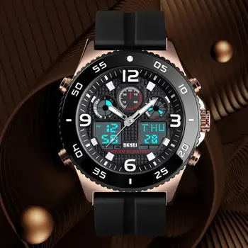SKMEI мъжки часовник Спортен кварцов двоен дисплей мода ежедневни 3Time многофункционален 50 м водоустойчив 12/24 часа часовници Relogio Masculino