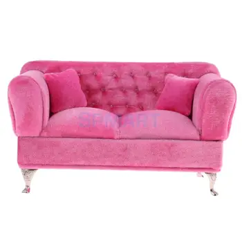 Изискан розов дълъг диван с възглавници, мебели за 1/6 мащабни кукли аксесоари