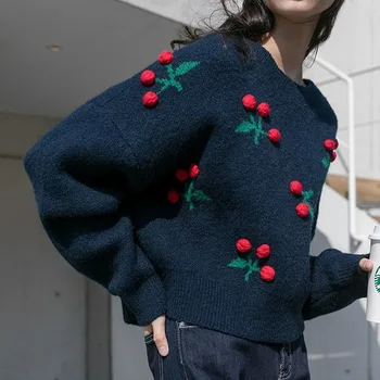 Есен изрязване пуловери жени шик прекрасна японски стил ежедневно колеж момичета, трикотаж всичко Мач модни фатален пуловери О-образно деколте