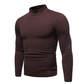 2020 нов мъжки Секси Slim Fit поло пуловер пуловер мъжки есен плътен цвят с дълъг ръкав висока врата вязаный пуловер пуловер