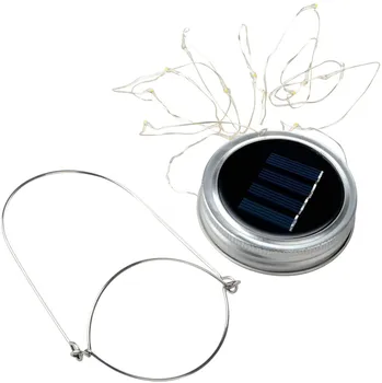 Solar Mason Jar Капак Lights with Handles 10/20 LED Туинкъл Waterproof Светулка String Lamps For Garden Коледа Wedding Party-No Бурканчета