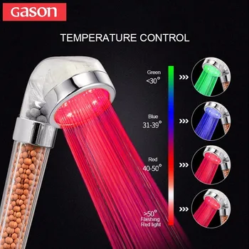 Тревата контрол на температурата цвят ръчен душ главата високо налягане раздел филтър LED отрицателен йон спа баня накрайник за душ