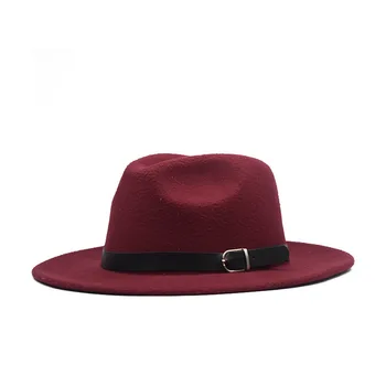 DYLAOPAN Wide Brim Simple Church Derby Top Hat Panama Solid Color Felt Fedoras Hat for Men Women artificial wool Blend Jazz Cap